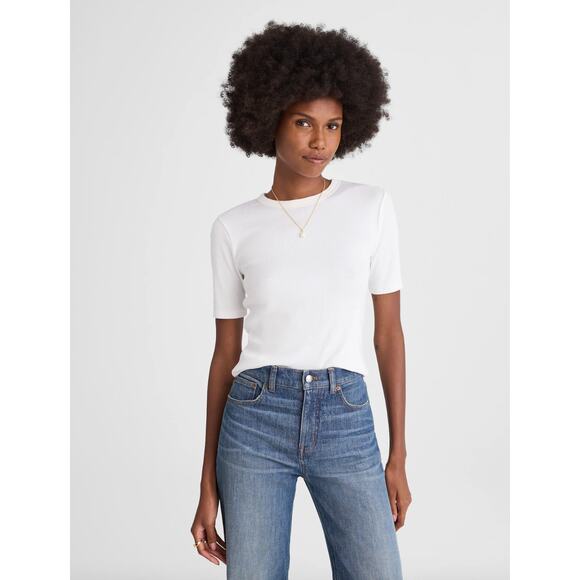 Madewell Tops - Madewell Regenerative Cotton Ribbed Elbow Sleeve Tee Shirt White Medium NWT
